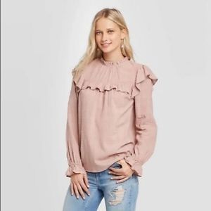 Universal Thread Top Blouse Ruffled Peasant Pink Blush Clay Sz Lg